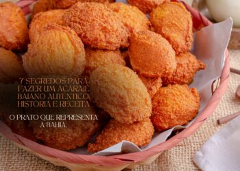 Cesta de acarajés dourados e crocantes, prontos para serem servidos, exemplificando a culinária baiana tradicional.