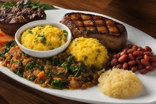  Prato de Virado à Paulista com filé de carne, arroz, tutu de feijão e couve.